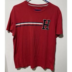 Vintage Tommy Hilfiger Small Logo Red Flag Men's Size Large T Shirt Tee Patch